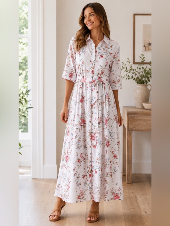 Hermoza Dresses & Skirts - Hermoza / Francesca White Meadow Button-Front Midi Shirt Dress - Sz. M - NWT